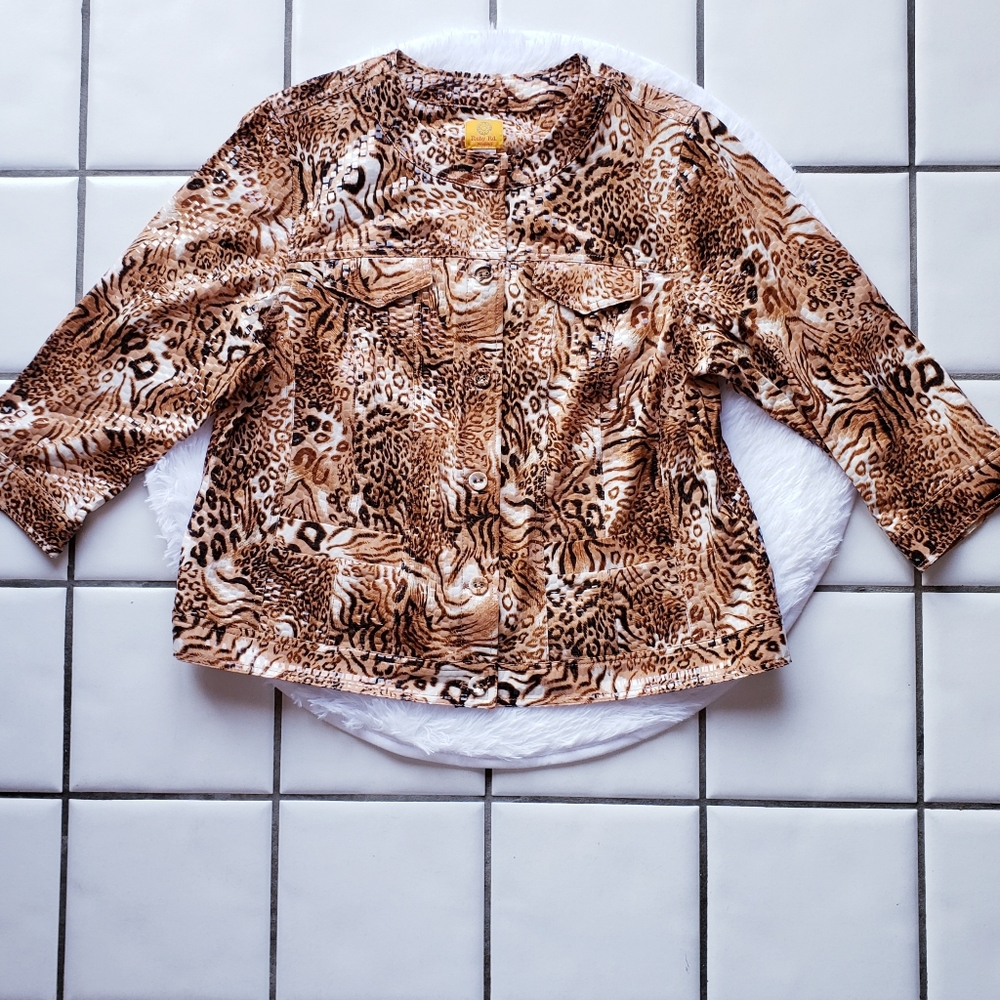 Ruby Rd. Animal Print Jacket Plus Size 18W Tiger Leopard - Picture 3 of 14
